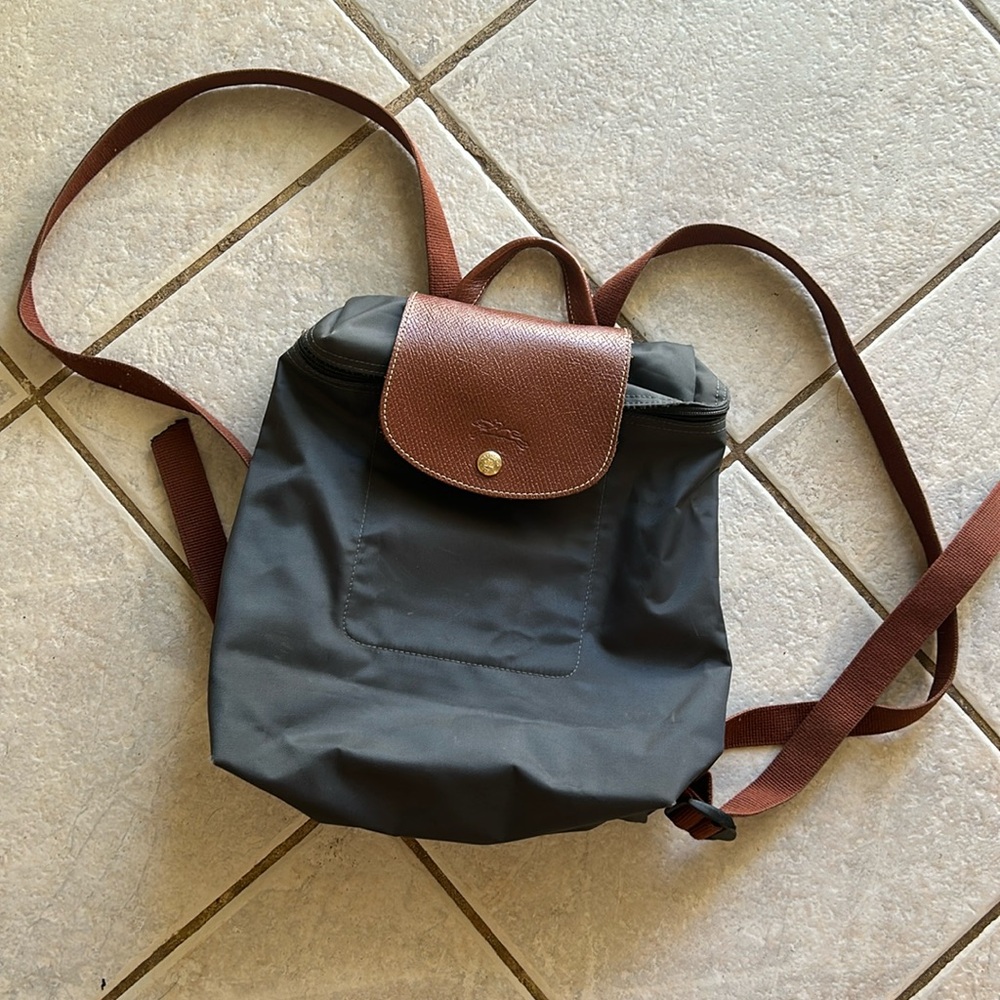 Longchamp Le Pliage Nylon Canvas Backpack grey